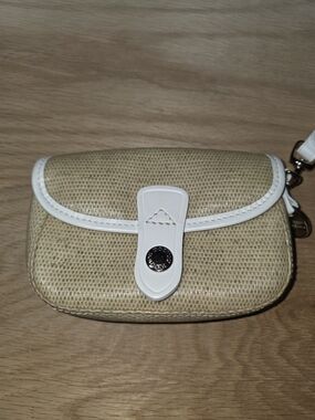 Dooney & Bourke Beige Straw Wristlet with White Trim